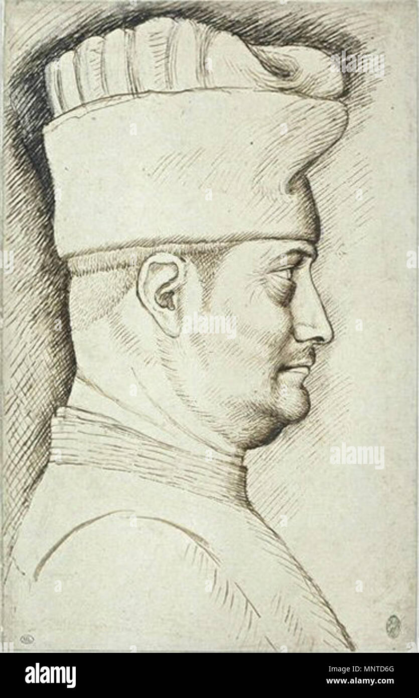 Français : Filippo Maria Visconti, coiffé d'onu chapeau, en buste et de profil xv secolo. 1005 Pisanello - Codex Vallardi 2484 Foto Stock