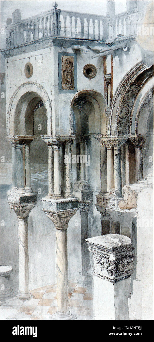 . Il lato sud di Piazza San Marco dalla Loggia del Palazzo Ducale di Venezia. Matita e acquarello intensificato con bianco, su 3 pezzi di carta, 95,9 x 45,4 cm . circa 1851. John Ruskin (1819-1900) nomi alternativi Ruskin Descrizione autore britannico, poeta, artista e critico d'arte Data di nascita e morte 8 Febbraio 1819 20 gennaio 1900 Luogo di nascita e morte Londra inglese: Brantwood, Lake District posizione Lavoro Inghilterra, Venezia, Svizzera, Francia competente controllo : Q179126 VIAF: 73859585 ISNI: 0000 0001 2139 3446 ULAN: 500006262 LCCN: N79006950 NLA: 36583544 WorldCat 1181 Sud S Foto Stock