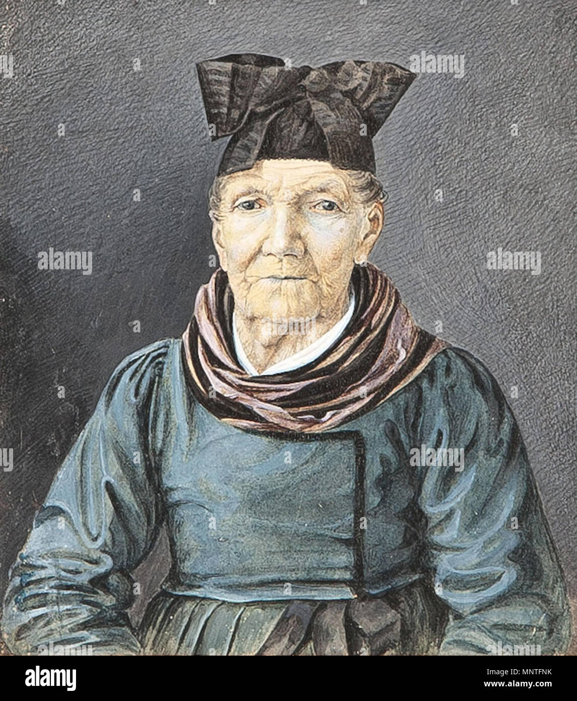 1016 Portrait einer alten Frau in Tracht Süddeutsch 19JH Foto Stock