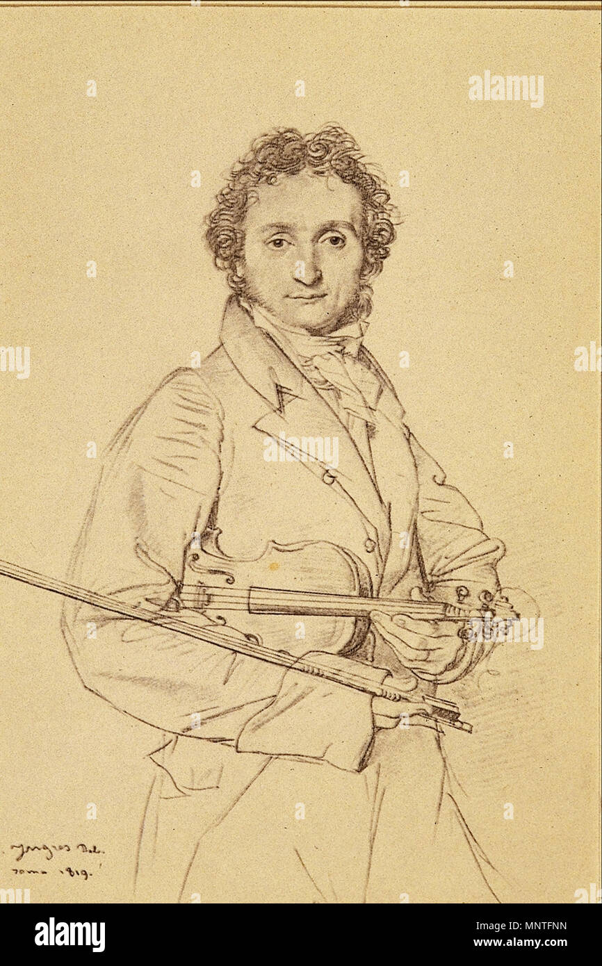 . Français : Portrait du violoniste Paganini . 1819. 1016 Portrait du Violoniste Paganini (1819) - Jean A.D. Ingres Foto Stock