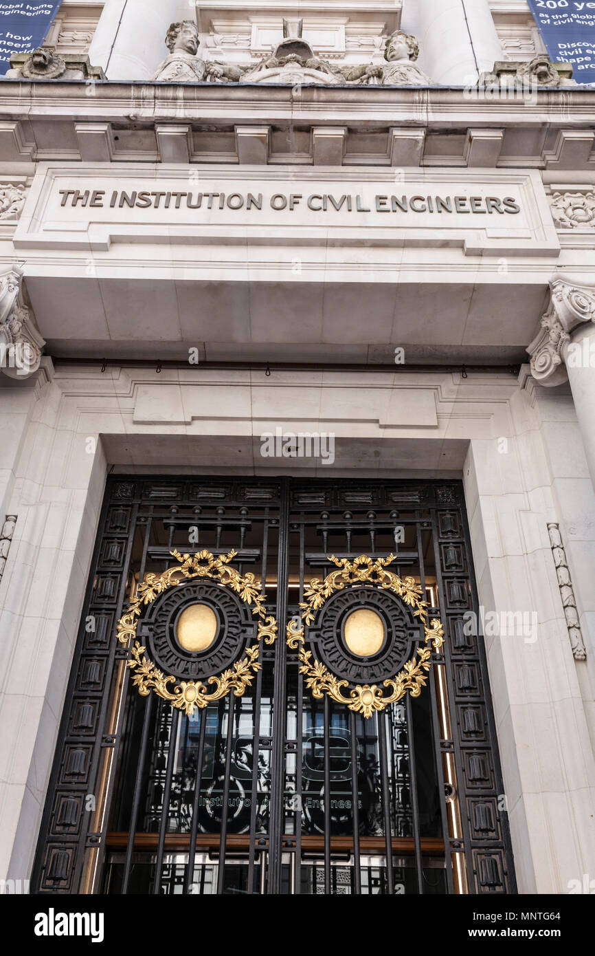 Ingresso alla istituzione di ingegneri civili (ghiaccio) uffici a Londra Foto Stock