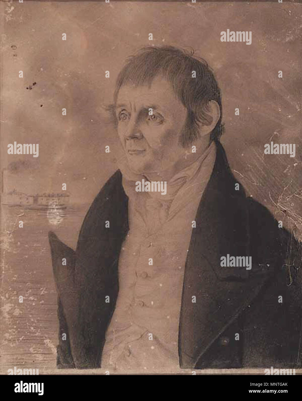 . Ritratto del capitano Gilbert Morris, 1821 da John James Audubon. Note: Mostra steamboat captain Gilbert Morris (1776-1847) di New Orleans. Ritratto è firmata e datata 1821. Un battello a vapore è visto su Morris spalla, presumibilmente il suo " Eagle ". Websource [1] membri "tradizione di famiglia' afferma il ritratto completato a Natchez; la data e il materiale biografico compresi Audubon's Diary fa di New Orleans la probabile posizione [2] . 1821. John James Audubon (1785-1851) nomi alternativi nascita Nome: Jean-Jacques-Fougère Audubon Descrizione American Ornithologist, naturalista, cacciatore e il dolore Foto Stock