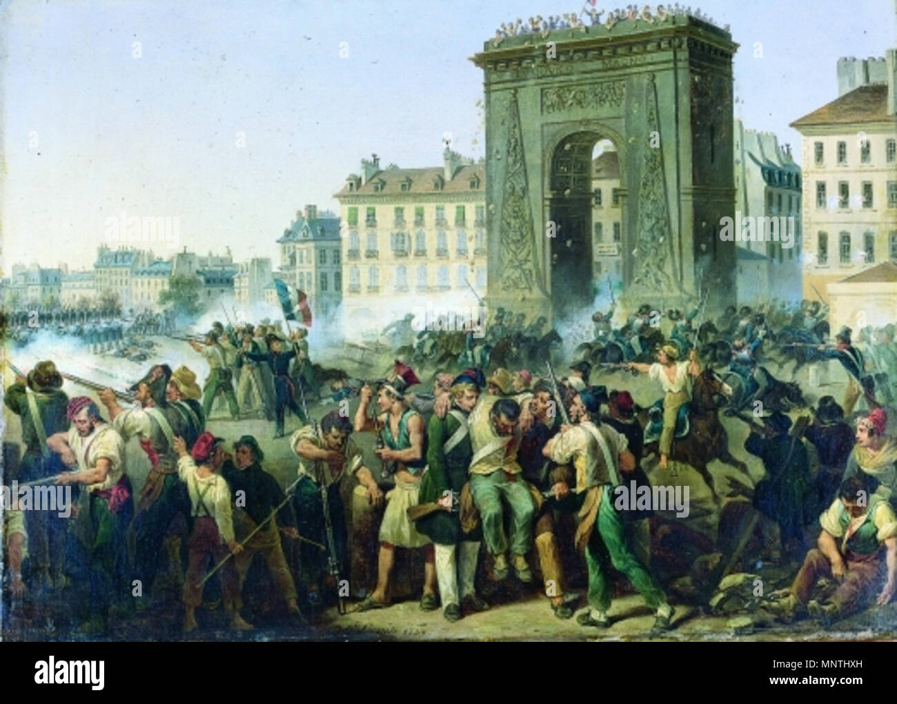 1081 Révolution de 1830 - combattimento de la Porte Saint-Denis - 28.07.1830 Foto Stock