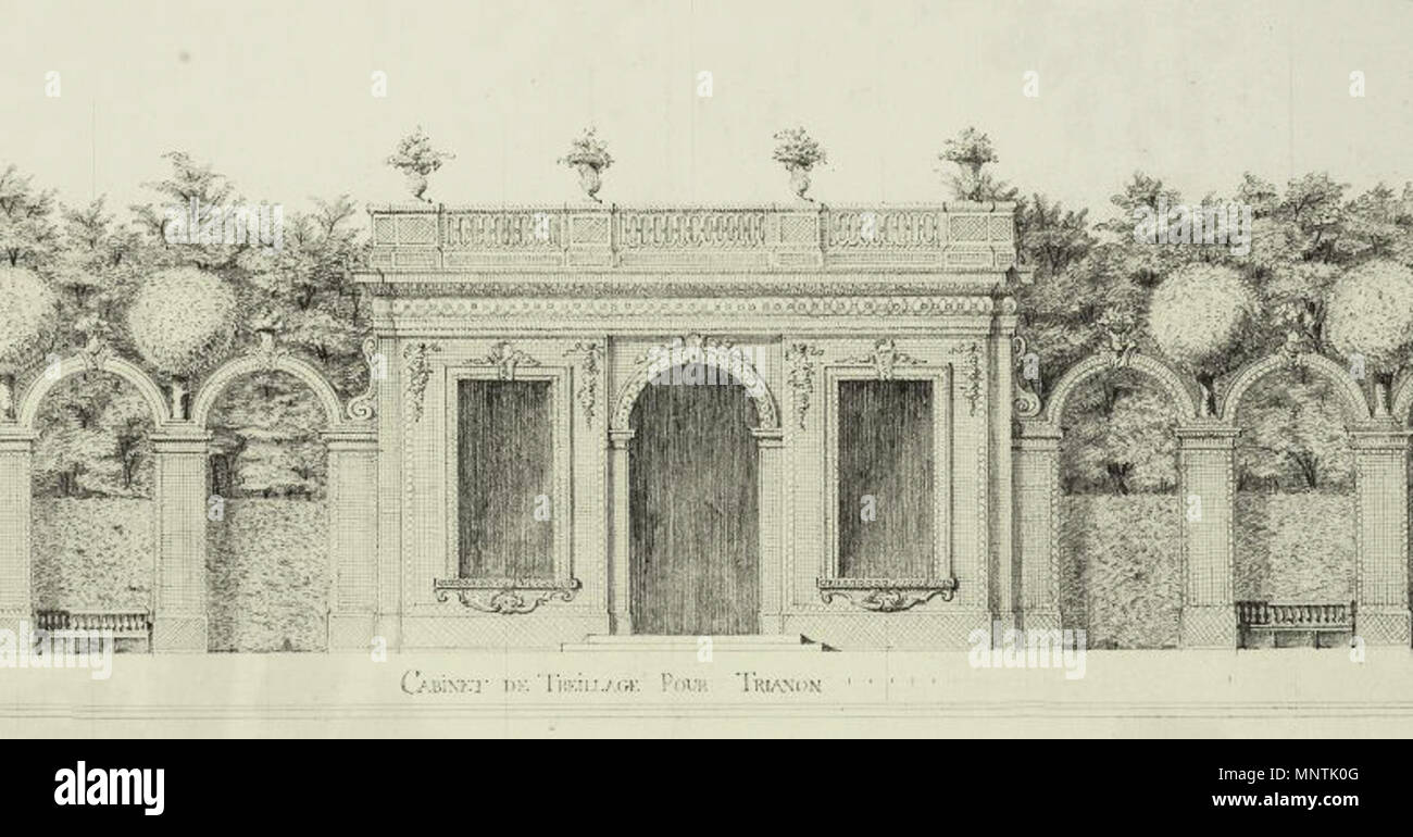 Français : Projet de Gabriel pour le Cabinet de treillage de Trianon . Français : Projet de l'architecte Ange-Jacques Gabriel pour le " Cabinet de treillage " devant être dressé dans Nouveau Jardin du Roi à Trianon - in Le Petit-Trianon, Histoire et descrizione, Gustave Desjardins, 1885, planche V, p. 6-7 . Il 31 dicembre 1751. Ange-Jacques Gabriel nomi alternativi Jacques-Anges Gabriel; Jacques Ange Gabriel; Jacques-Ange Gabriel; Ange Jacques Gabriel Descrizione architetto francese Data di nascita e morte 23 Ottobre 1698 / 26 Ottobre 1698 4 Gennaio 1782 / 2 gennaio 1782 Luogo di nascita/ Foto Stock