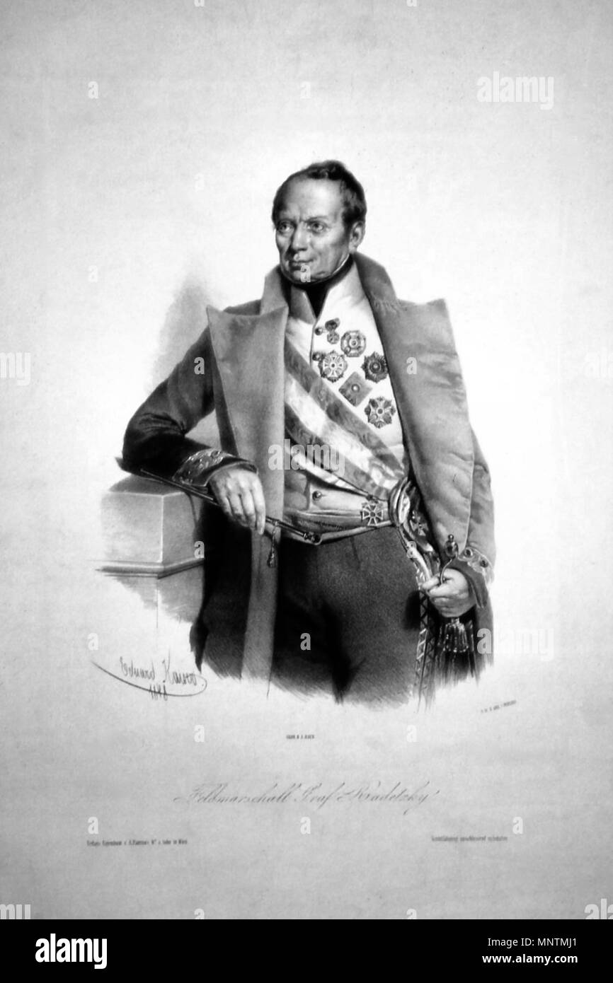 . Deutsch: Josef Wenzel Radetzky von Radetz (1766-1858) österreichischer Feldmarschall. Lithographie von Eduard Kaiser, 1848 . 1848. Eduard Kaiser (1820-1895), Foto stati Pietro Geymayer 1037 Radetzky Kaiser 1848 Litho Foto Stock