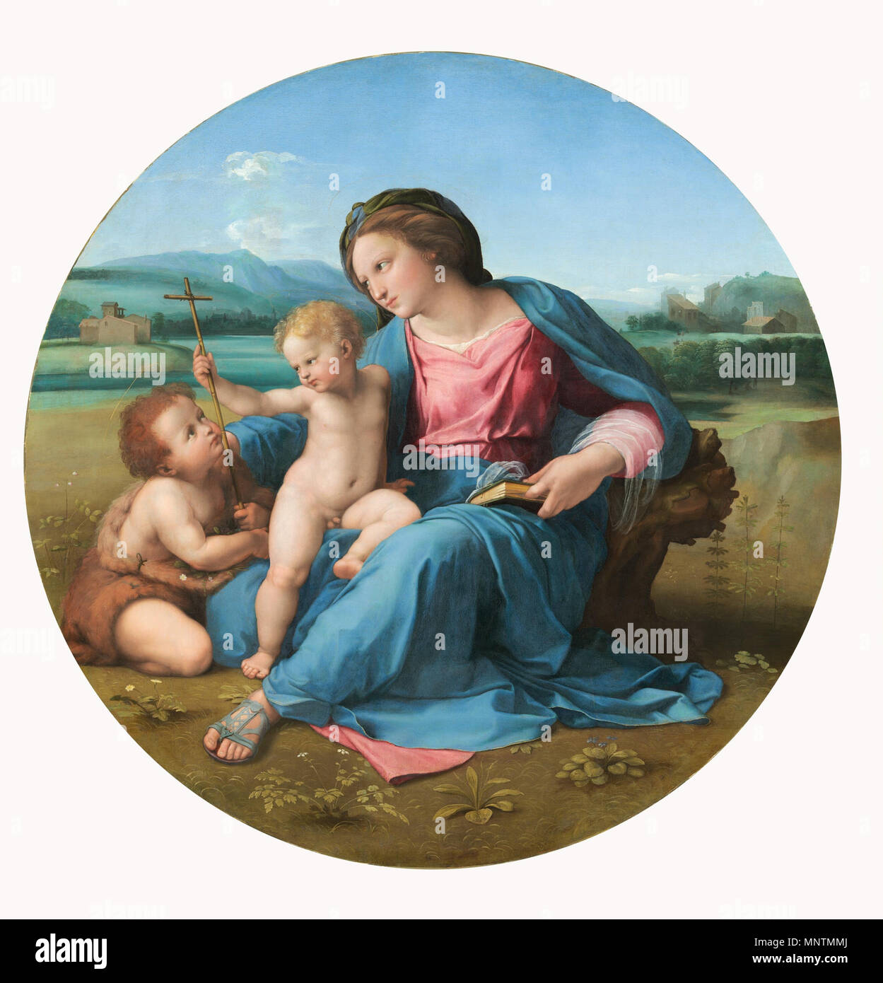 Deutsch: Madonna Alba, Szene: Maria mit Christuskind und Johannes Täufer dem, Tondo circa 1511. 1038 Raffael 023 Foto Stock