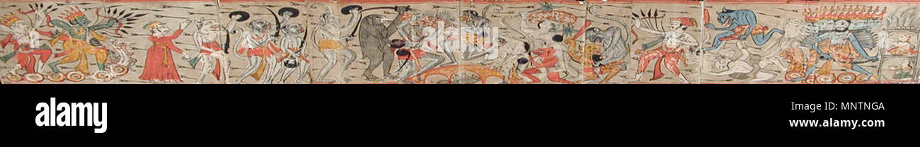 . Inglese: Titolo serie: Rama di viaggio nome Suite: Ramayana Data di creazione: 1750-1800 Dimensioni display: 8 1/16 in. x 52 3/8 in. (20,5 cm x 133 cm) Linea di credito: Edwin Binney terza raccolta numero di adesione: 1990.236 Collezione: <a href='http://www.sdmart.org/art/our-collection/asian-art' rel="nofollow">Il San Diego Museum of Art</a> . Il 6 settembre 2011, 14:31:19. Inglese: thesandiegomuseumofartcollection 1041 Rama e Katshnua con le scimmie e orsi attraversare il ponte verso Lanka (6124523871) Foto Stock