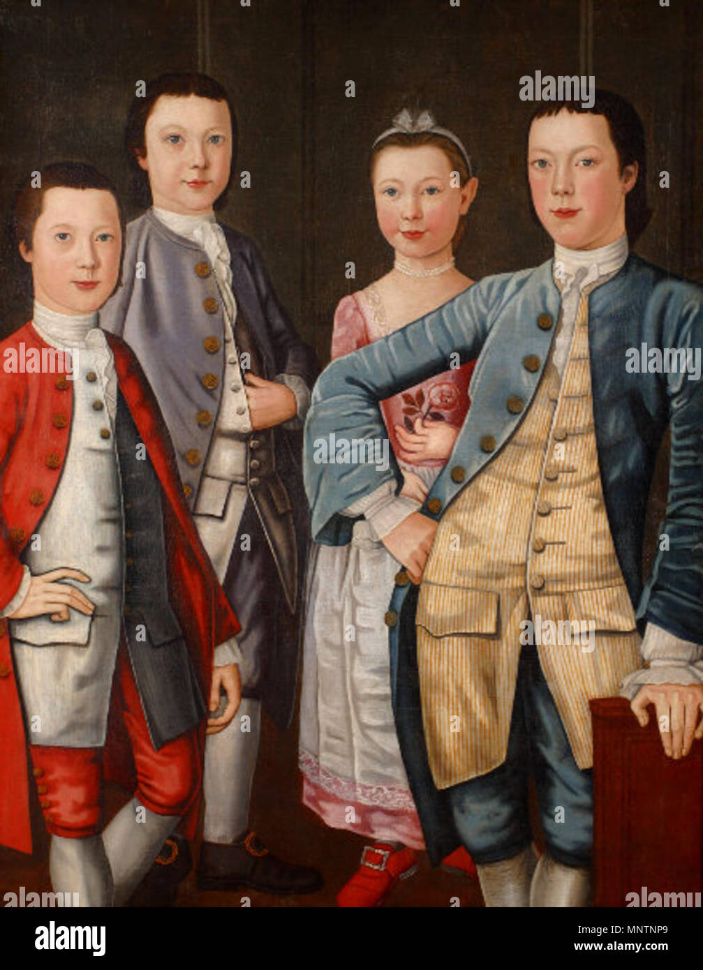 Il Rapalje bambini . Inglese: Durand è stato considerato come uno di New York i migliori pittori. Egli visse in città solo per un breve periodo di tempo - il 1766 al 1768, durante il quale tempo dipinge i membri del Beekman, Bancker, Rapalje e altre importanti città di New York le famiglie dell'epoca. Durand dipinto Garret Rapalje, il padre dei bambini Rapalje, in un ritratto separato. (Che la pittura è ora gravemente abrasa, probabilmente a causa di un precedente restauro). Garret Rapalje (b. 1730) era il figlio di George Janse Rapalje e Diana (Middagh Rapalje). Si sposò con Helena de Nyse (b. 1732), e ha fatto la sua vita come un'importazione Foto Stock