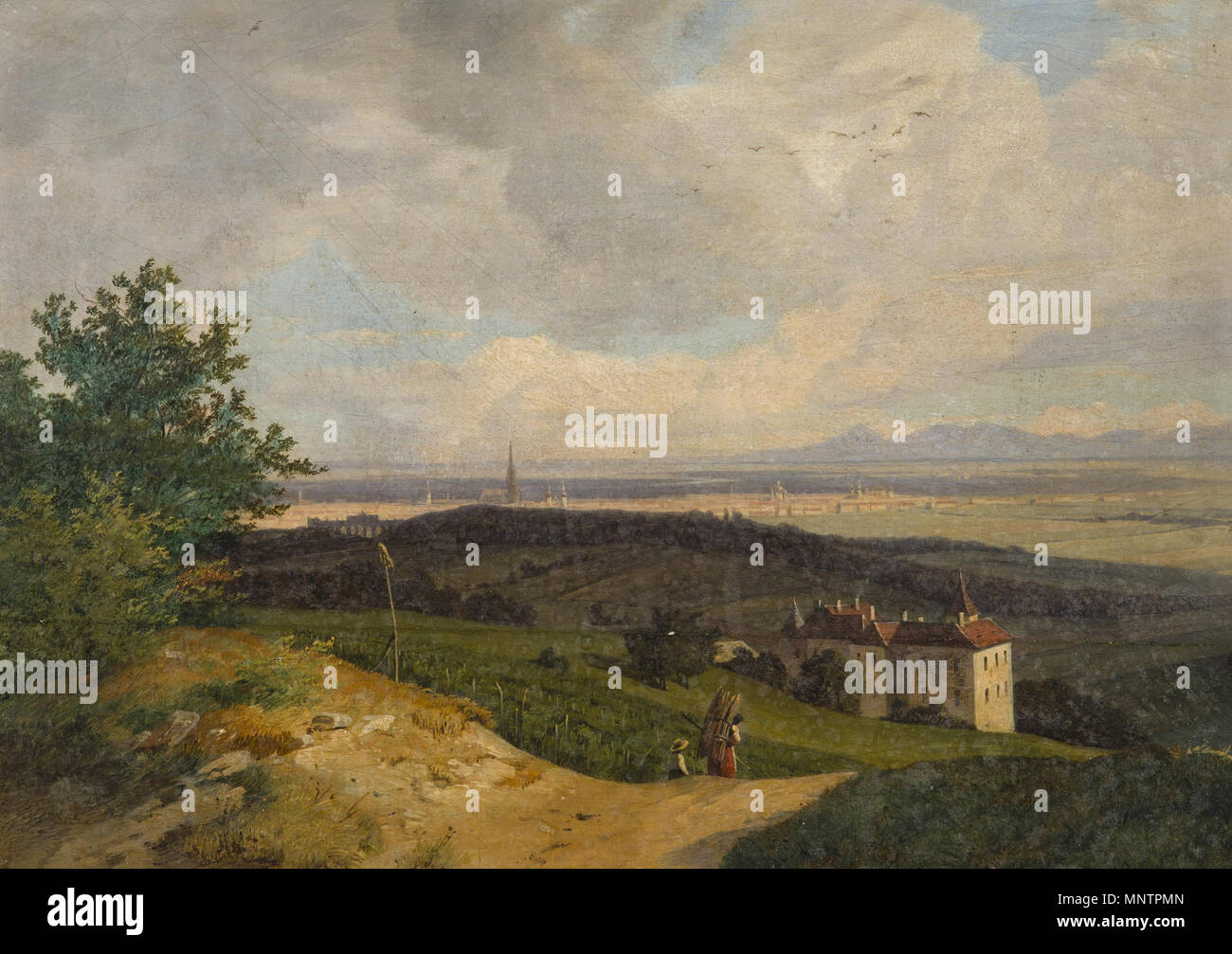 . Deutsch: Blick auf Wien. Öl/Holz, 27 x 37 cm. Signiert F. Reinhold inglese: Vista di Vienna. Olio/legno, 27 x 37 cm. Firmato F. Reinhold . Entro e non oltre il 1893. 1047 Reinhold-View di Vienna Foto Stock