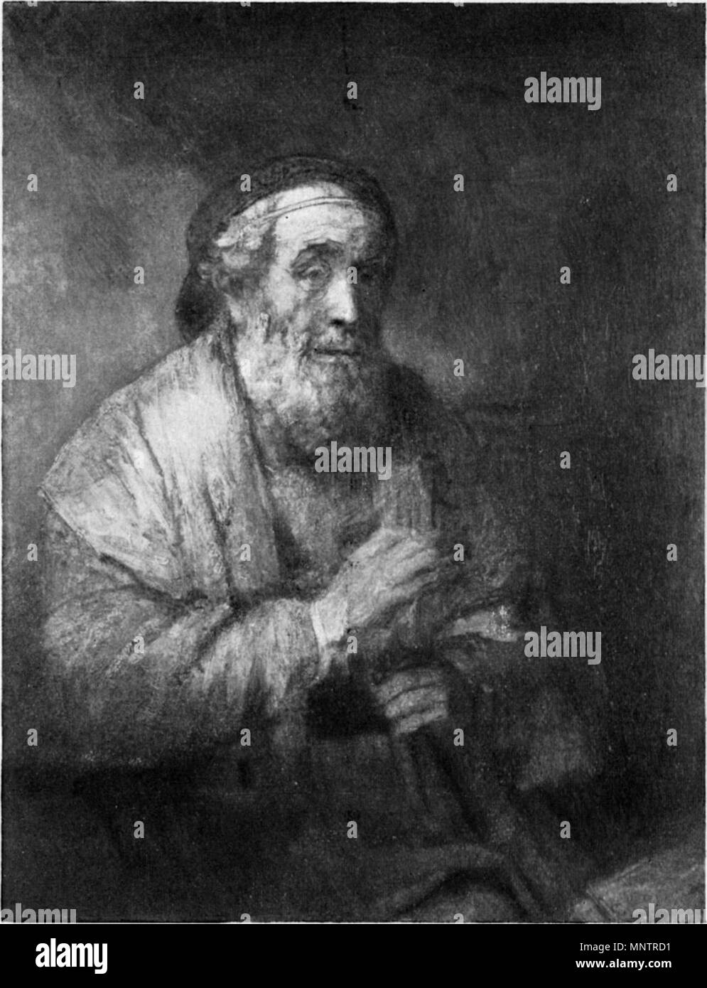 Homer . Uno dei due sopravvissuti di pittura di una serie di sette da Rembrandt, Guercino, Matia Preti, Salvator Rosa, e Giacinto Brandi. Le parti sono state rimosse da tutti e quattro i lati come un risultato di danni da incendio, a seguito di un terremoto che ha colpito Antonio Ruffo's Palace a Messina nel 1783. Solo due dita è rimasto degli allievi che erano presenti nella verniciatura completa. 1663. 1051 Rembrandt Harmensz. van Rijn 061 in bianco e nero Foto Stock