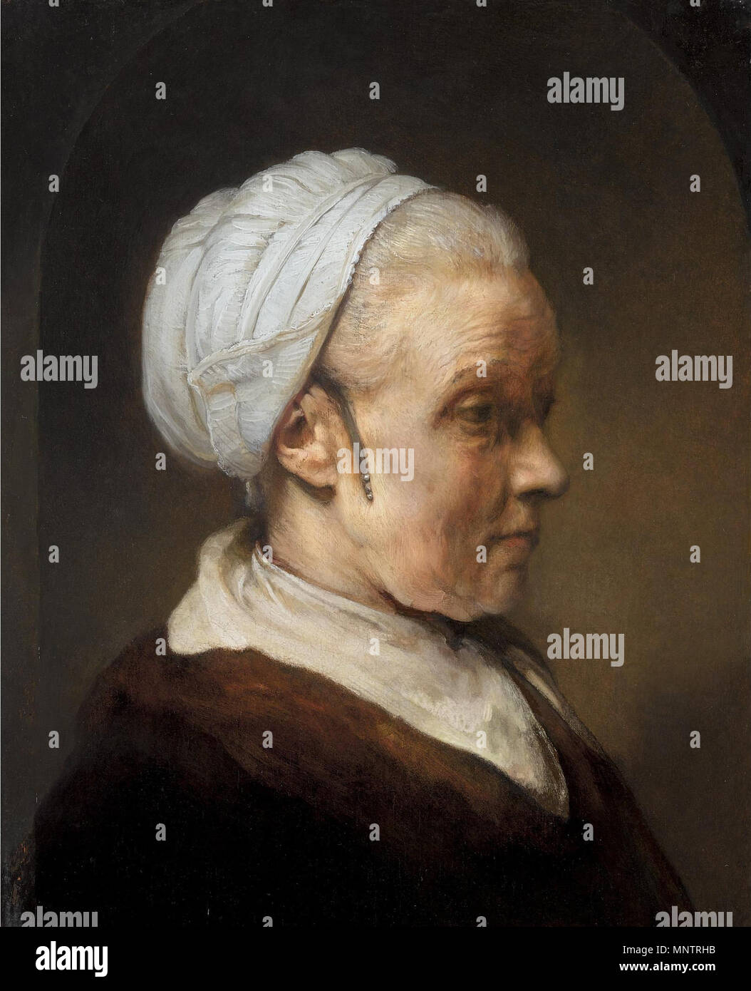 Inglese: Studio di un donne anziane in una capsula bianca Nederlands: Studie van een oude vrouw in een witte dop data sconosciuta. 1052 Rembrandt van Rijn - Studie van een oude vrouw in een witte dop Foto Stock