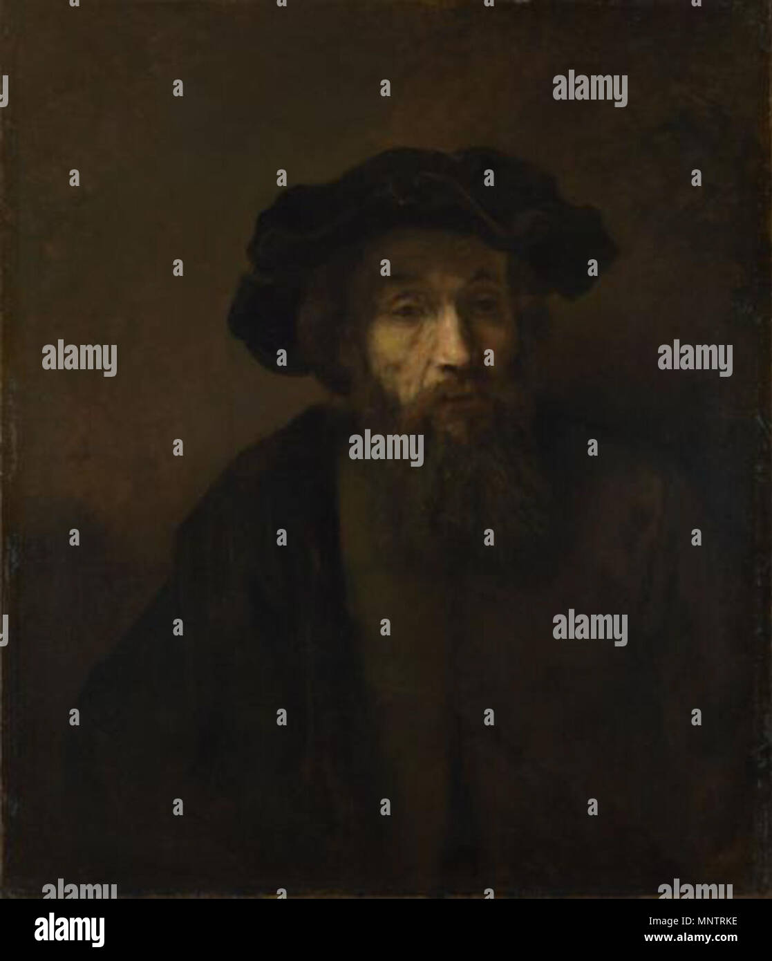 Inglese: un uomo barbuto in un tappo . Questo oggetto è indicizzato in RKDimages, database dell'Istituto olandese per la storia dell'arte, al di sotto del riferimento. 39160 Čeština | English | français | македонски | Nederlands | +/- . 1657. 1052 Rembrandt, un uomo barbuto in un cappuccio 1657 Foto Stock