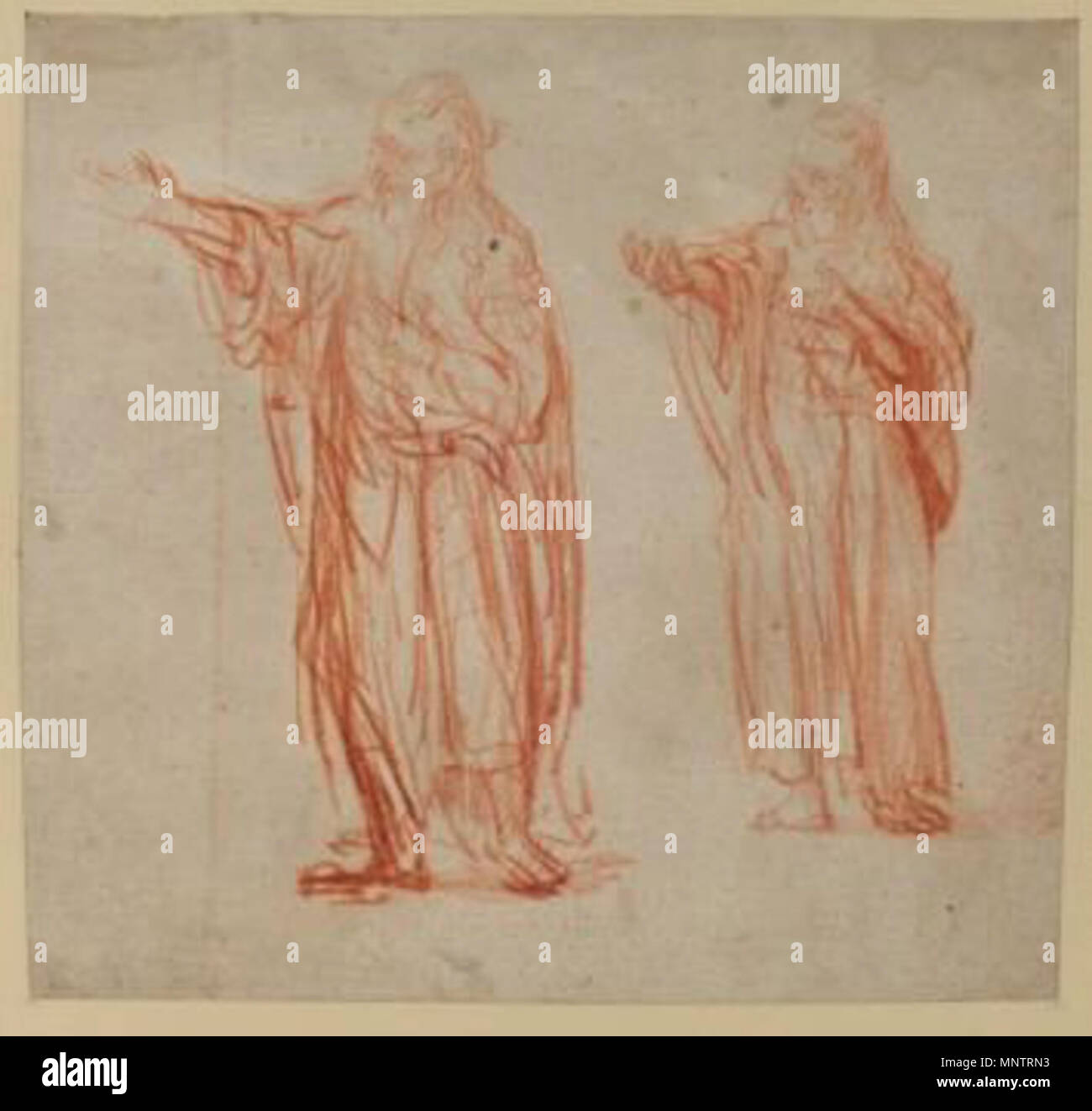 . Inglese: foglio con due studi per 'Saint Giovanni Battista' . tra circa 1634 e circa 1635. 1052 Rembrandt due studi di Giovanni Battista Foto Stock