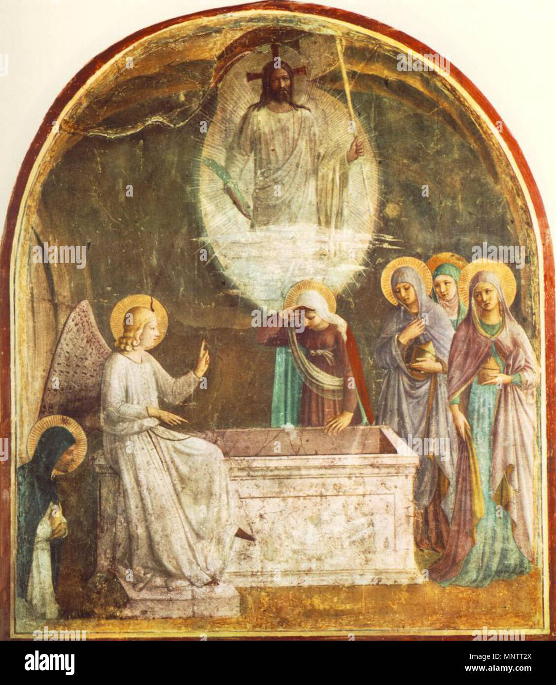 . ANGELICO, fra la risurrezione di Cristo e le donne presso la tomba affresco, 189 x 164 cm Convento di San Marco, Firenze . tra 1440 e 1441. vedere il nome o la categoria 1054 della risurrezione di Cristo e le donne presso la tomba del Beato Angelico (San Marco cell 8) Foto Stock