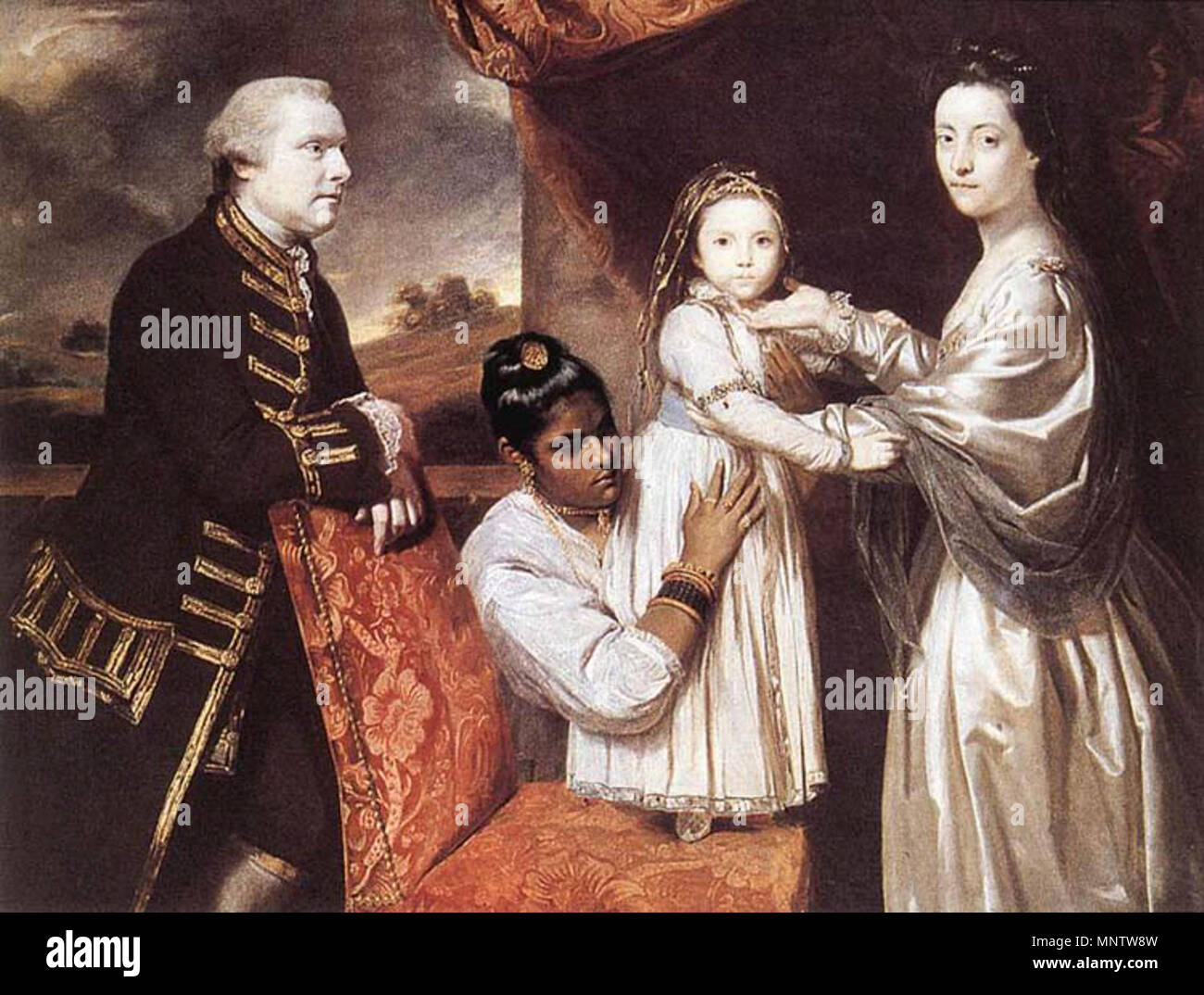 George Clive e la sua famiglia con un Indiano cameriera 1765. 1059 Reynolds.clive.750pix Foto Stock
