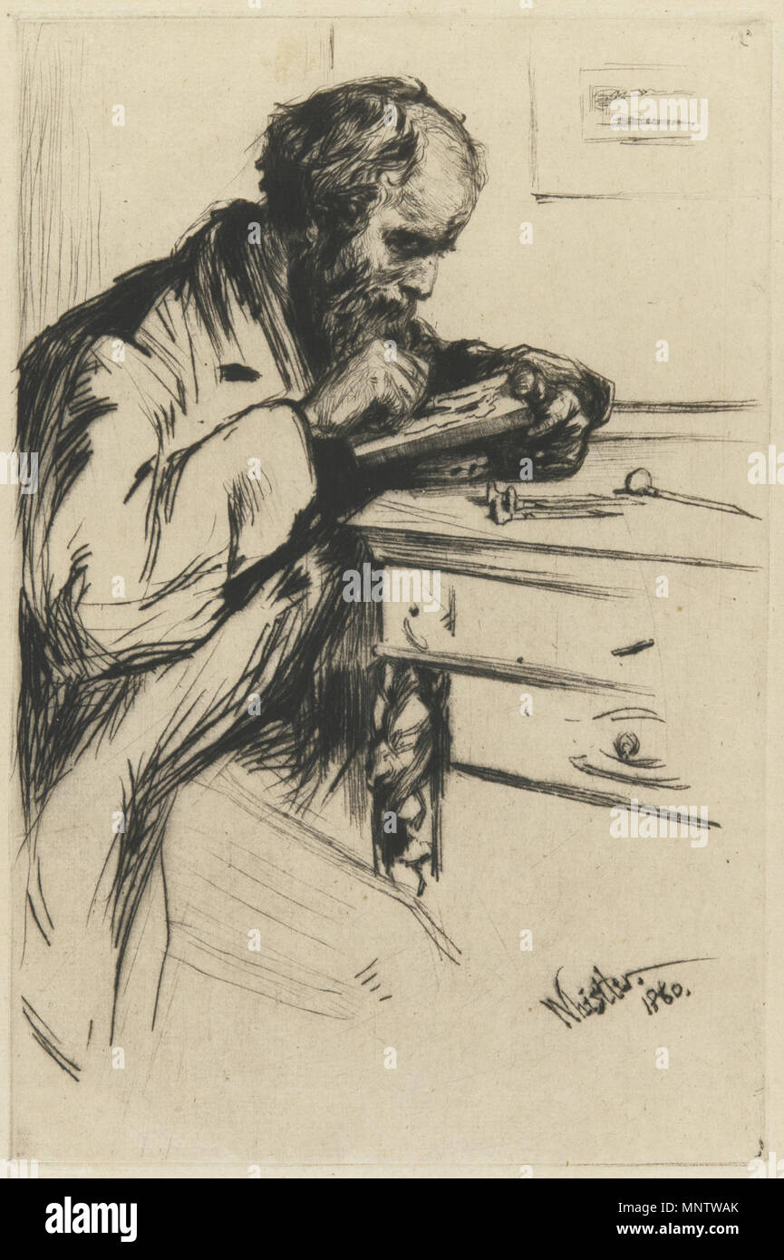 . Inglese: intagliatore di legno Paolo Riault Français : Le graveur sur bois Paolo Riault . 1860. James McNeill Whistler 1059 Riault l intagliatore di legno da J A McN Whistler 1860 Foto Stock