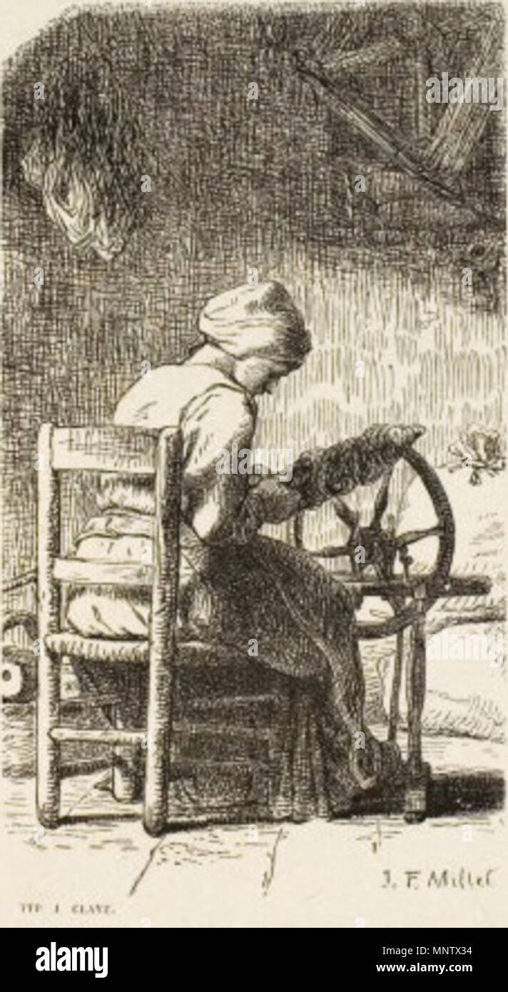 La donna la filatura 1853 (dopo Millet disegno realizzato nel 1852). 787 fatiche dei campi-donna la filatura (miglio) Foto Stock
