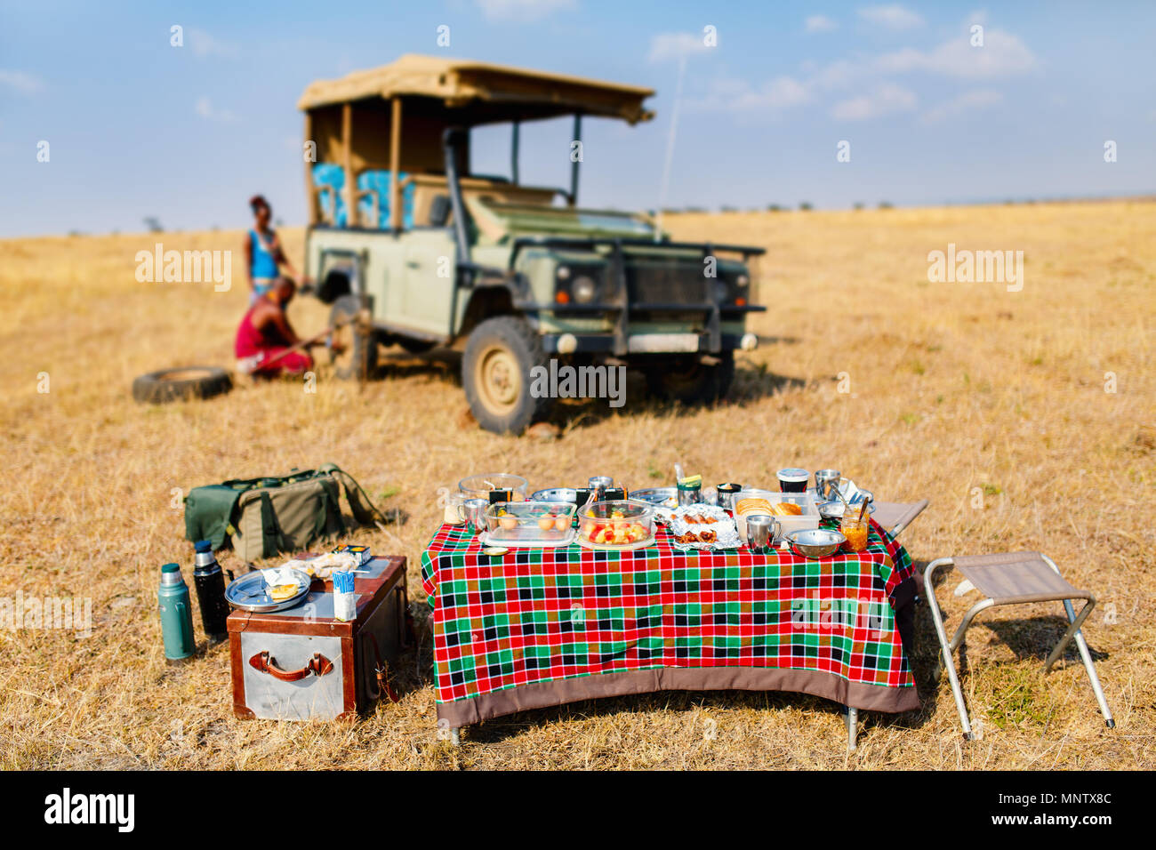 Safari di lusso Bush breakfast in Kenya Africa Foto Stock