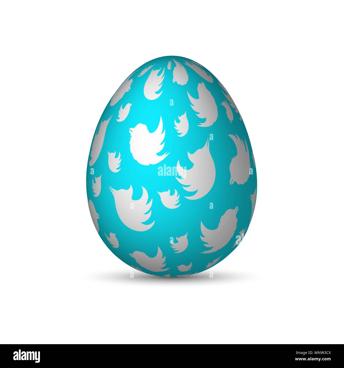 Blu uovo di pasqua con uccelli bianco luce e ombra Illustrazione Vettoriale