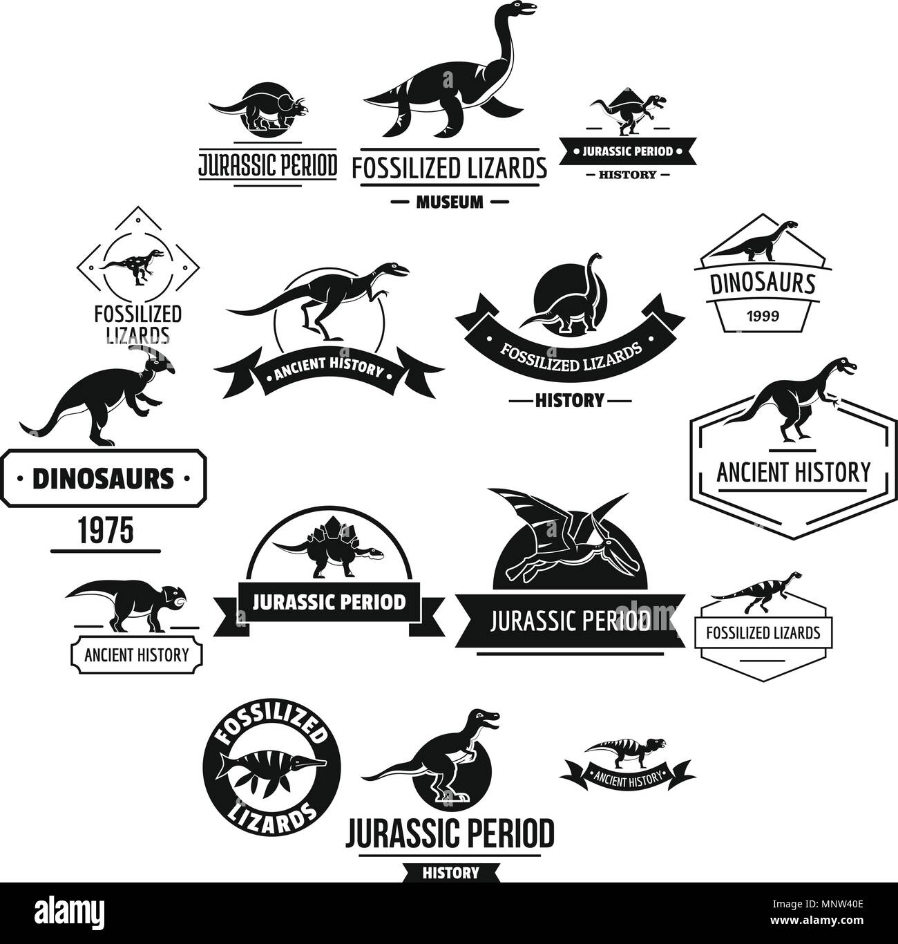 Il logo di dinosauri set di icone, stile semplice Illustrazione Vettoriale