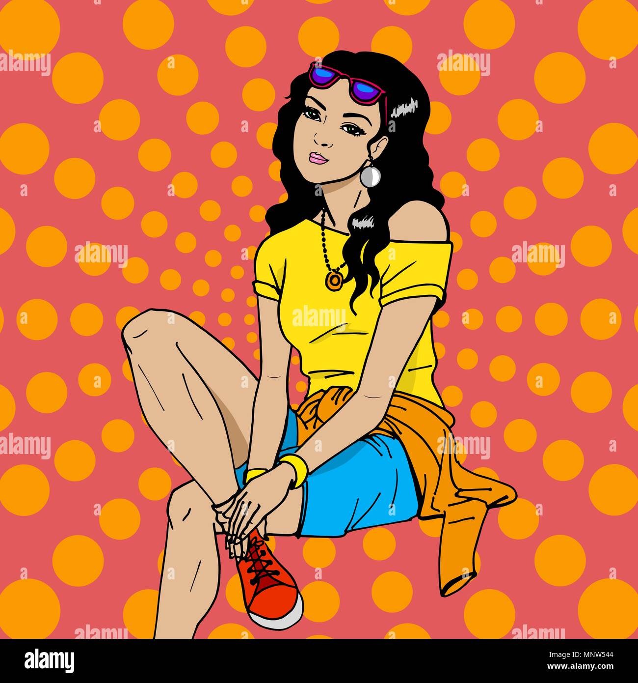 Illustrazione vettoriale di un pop art ragazza adolescente Illustrazione Vettoriale