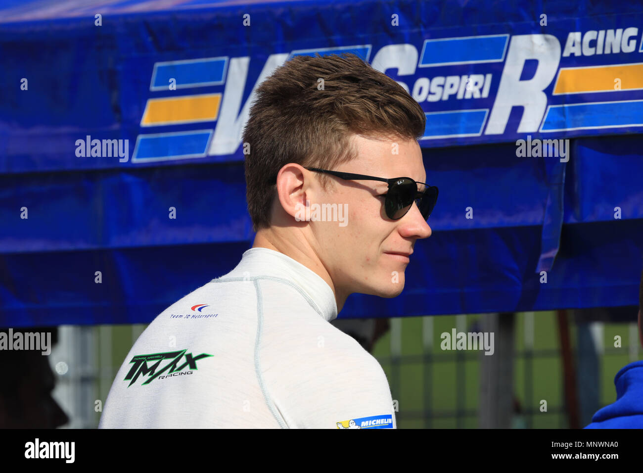 Silverstone, Regno Unito. Il 20 maggio 2018. Thomas Maxwell (JD Motorsport) nella pitlane Credito: Parentesi Raval/Alamy Live News Foto Stock