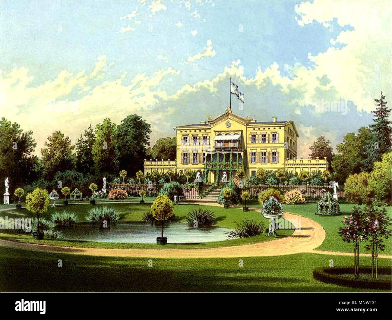 . Deutsch: Rittergut Langheinersdorf, Kreis Züllichau-Schwiebus, Provinz Brandenburg . tra il 1857 e il 1883. Theodor Albert (Magdeburg 1822-1867, Berlino), Alexander Duncker (1813-1897) 1065 Rittergut Langheinersdorf Sammlung Duncker Foto Stock