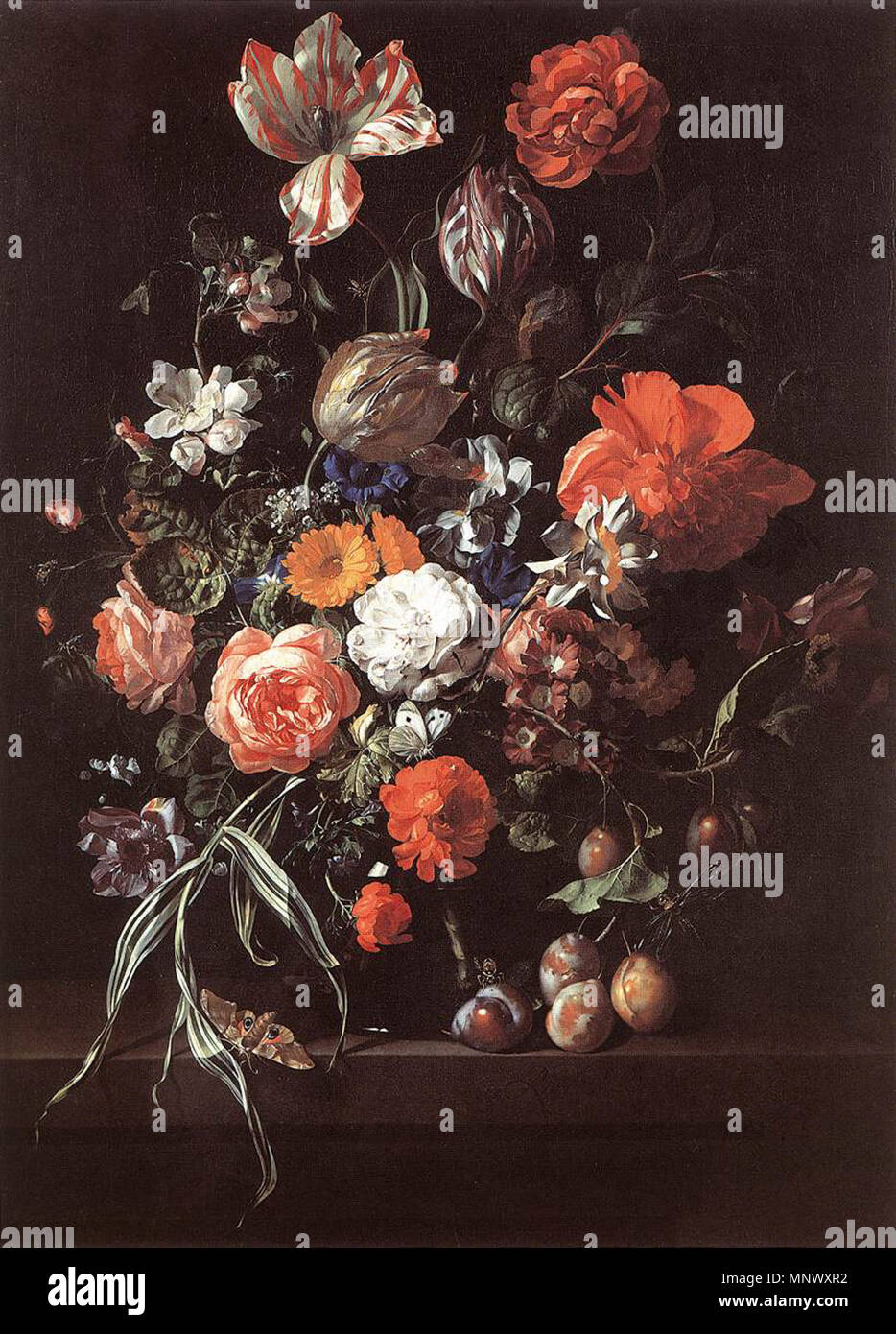 Still-Life con bouquet di fiori e di prugne 1704. 1075 RRuysch Foto Stock