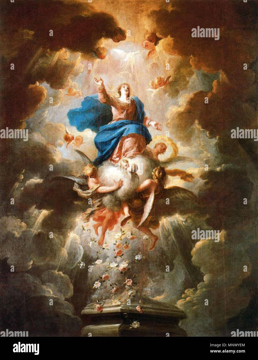 . Español: Juan Vicente Ribera, Asunción de la Virgen, óleo sobre lienzo, 188 x 149 cm, Museo del Prado, depósito en el museo de San Telmo, San Sebastián . circa 1690. 1078 Ruiz de la Iglesia-asuncion Foto Stock