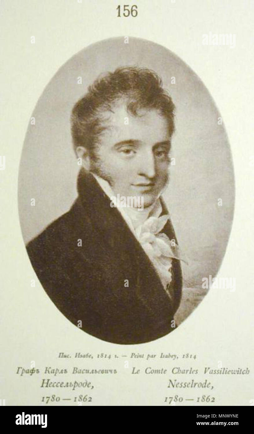 . Graf Karl Vasil'evich Nesselrode, 1780-1862 . 1908. Jean-Baptiste Isabey (1767-1855) Descrizione pittore francese, disegnatore litografo e miniatore Data di nascita e morte 11 Aprile 1767 18 aprile 1855 Luogo di nascita e morte Nancy Paris Opera periodo dal 1786 fino al 1855 sede di lavoro Parigi, Versailles, Sèvres, autorità di Vienna : controllo Q551132 VIAF: 71652351 ISNI: 0000 0000 8393 1070 ULAN: 500031174 LCCN: N84087775 NLA: 35517692 WorldCat 1080 RusPortraits v5-156 Graf Karl Vasil'evich Nesselrode, 1780-1862 Foto Stock