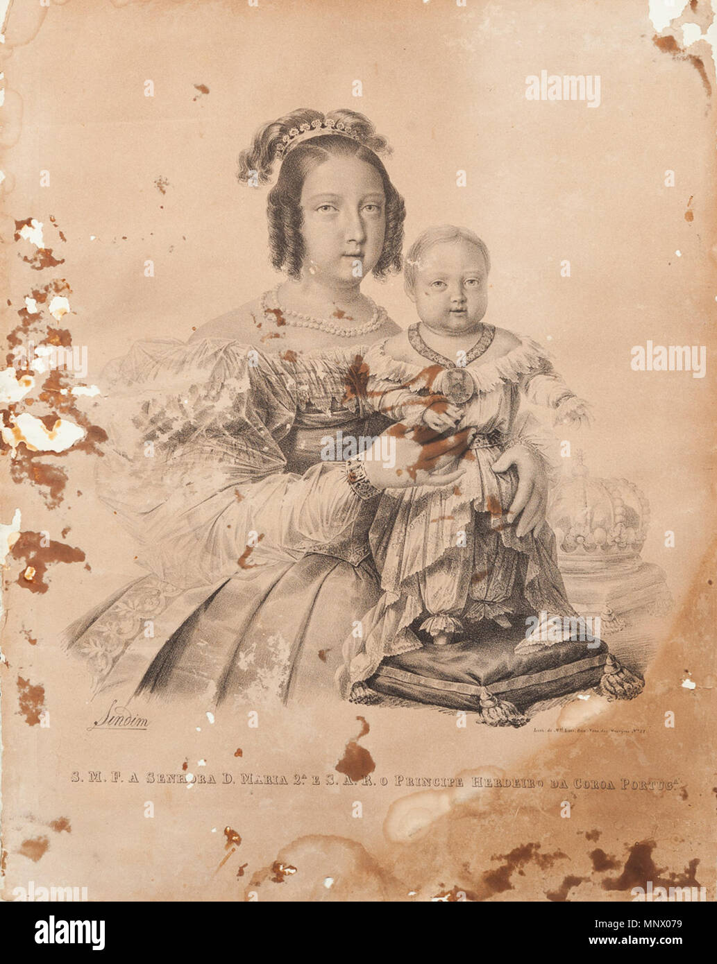 1082 S.M.F. un Senhora D. Maria 2.ª e S.A.R. o Príncipe Herdeiro da Coroa Portog.ª (c. 1840) - Maurício José do Carmo Sendim Foto Stock
