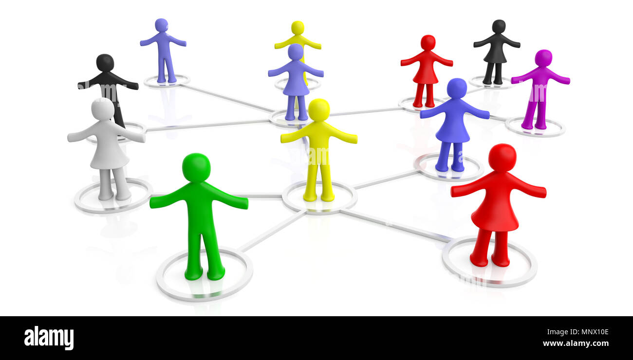 Rete sociale concetto. Colorate figure umane isolate su sfondo bianco. 3d illustrazione Foto Stock