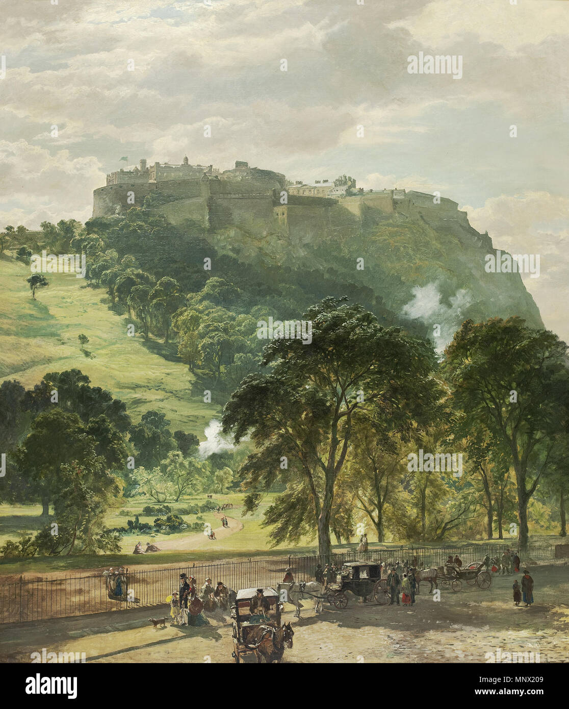 . Il Castello di Edimburgo da Princes Street. Indistintamente inscritto (inferiore destro). Olio su tela. 156 x 125 cm . dal 1878. 1089 Samuel fronda il Castello di Edimburgo da Princes Street Foto Stock