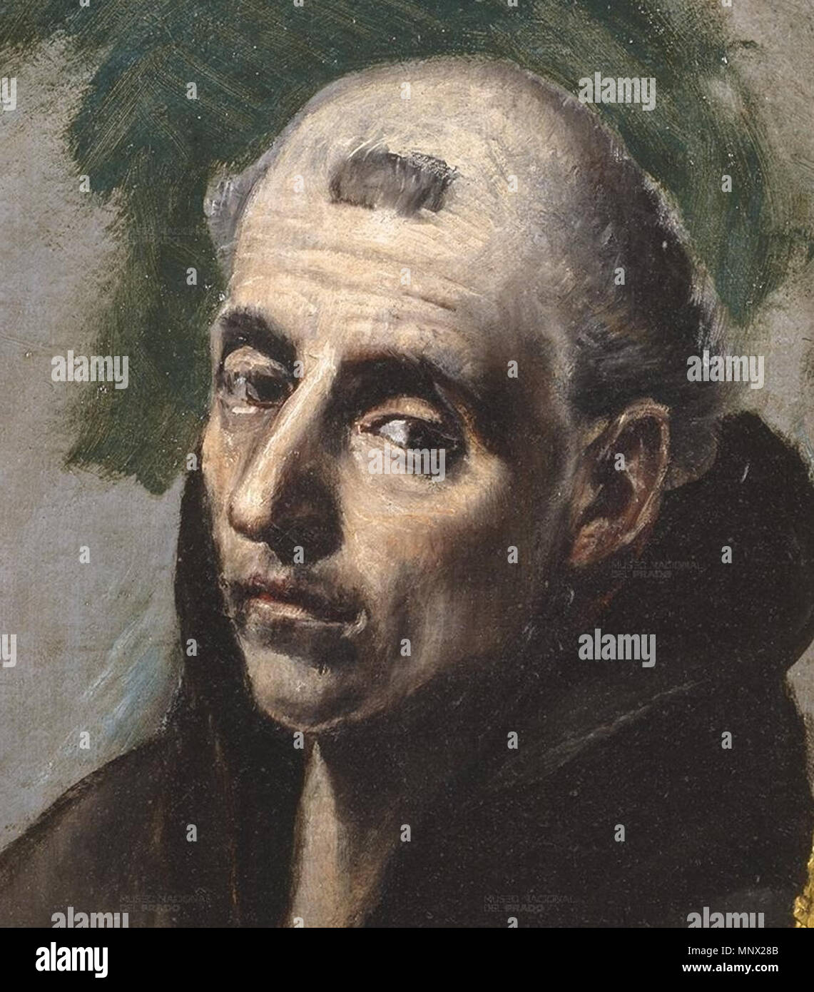 San Benito de Nursia (detalle) . Español: La obra rappresentanouna a San Benito de Nursia, fundador de la Orden de los Benedictinos. . Tra 1577 e 1579. 1090 San Benito, de El Greco (detalle) Foto Stock