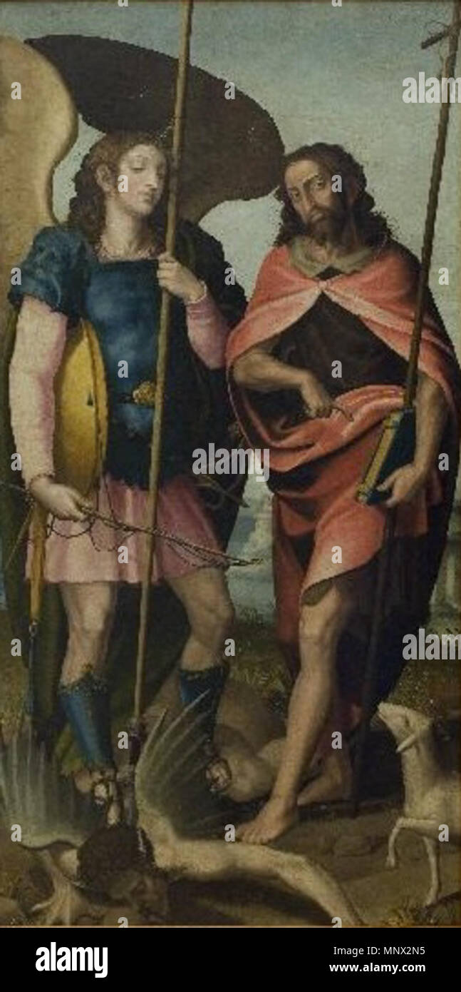 San Miguel y San Juan Bautista . Español: La obra rappresentanouna a San Miguel Arcángel y al profeta di San Juan Bautista. . Circa 1570. 1091 San Miguel y San Juan Bautista (Museo de Mallorca) Foto Stock