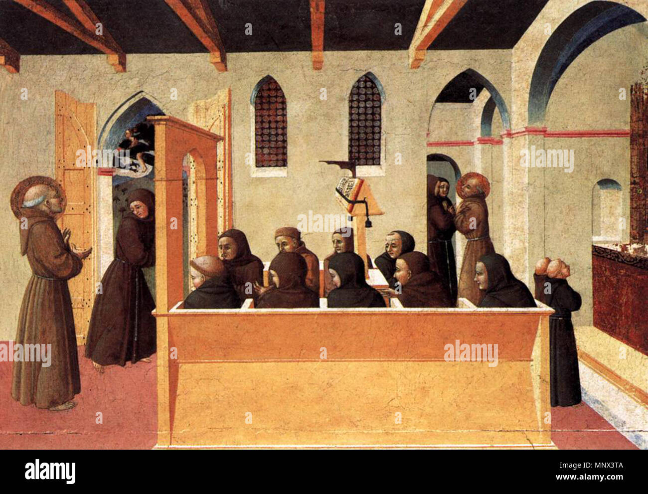 Il beato Ranieri mostra i Frati l'avaro di Citerna la sua anima portati all'inferno da demoni tra 1437 e 1444. 1096 Sassetta - Condanna dell'anima dell'avaro di Citerna - WGA20866 Foto Stock