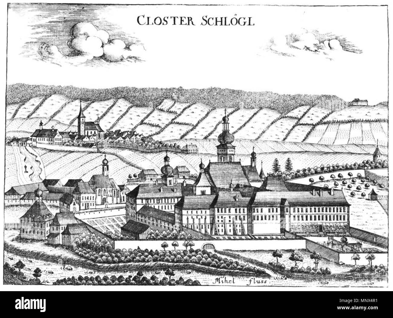. Deutsch: Stift Schlägl nach einem Stich von Georg Matthäus Vischer von 1674 . 1674. Georg Matthäus Vischer (1628-1696) nomi alternativi Georg Mathias Vischer Descrizione cartografo austriaco e incisore, Data di nascita e morte 22 Aprile 1628 13 dicembre 1696 Luogo di nascita e morte di Wenns (Tirolo, Alto Adige) Autorità di Linz controllo : Q86223 VIAF: 2771891 ISNI: 0000 0000 6659 9395 ULAN: 500091493 NLA: 35852058 GND: 118768646 1100 Schlaegl Kloster-NEU Foto Stock