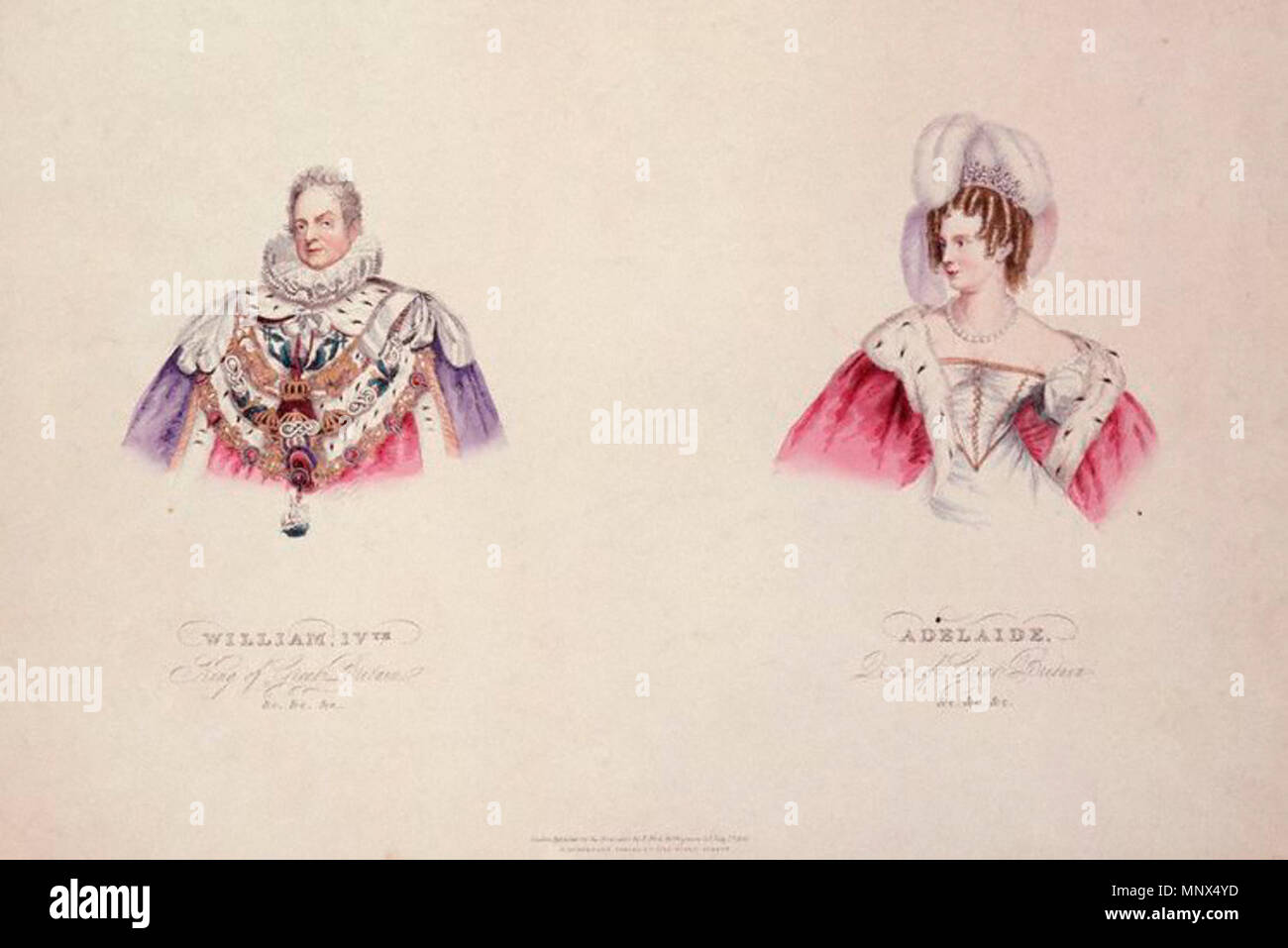 Dopo l artista sconosciuto,print,pubblicato 1830 Inglese: King William IV; Adelaide Amelia Louisa Teresa Carolina di Sassonia Coburgo - Gotha Meiningen. Italiano: Re Guglielmo IV e la consorte Regina Adelaide Amelia Louisa Teresa Carolina di Sassonia-Coburgo Meiningen. Doppio ritratto di Guglielmo IV del Regno Unito e della sua consorte Regina Adelaide di Sax-Meiningen. Pubblicato il 1 luglio 1830.. 766 King William IV e Adelaide Amelia Louisa Teresa Carolina di Sassonia Coburgo - Gotha Meiningen (1830) Foto Stock Dopo l artista sconosciuto,print,pubblicato 1830 Inglese: King William IV; Adelaide Amelia Louisa Teresa Carolina di Sassonia Coburgo - Gotha Meiningen. Italiano: Re Guglielmo IV e la consorte Regina Adelaide Amelia Louisa Teresa Carolina di Sassonia-Coburgo Meiningen. Doppio ritratto di Guglielmo IV del Regno Unito e della sua consorte Regina Adelaide di Sax-Meiningen. Pubblicato il 1 luglio 1830.. 766 King William IV e Adelaide Amelia Louisa Teresa Carolina di Sassonia Coburgo - Gotha Meiningen (1830) Foto Stock