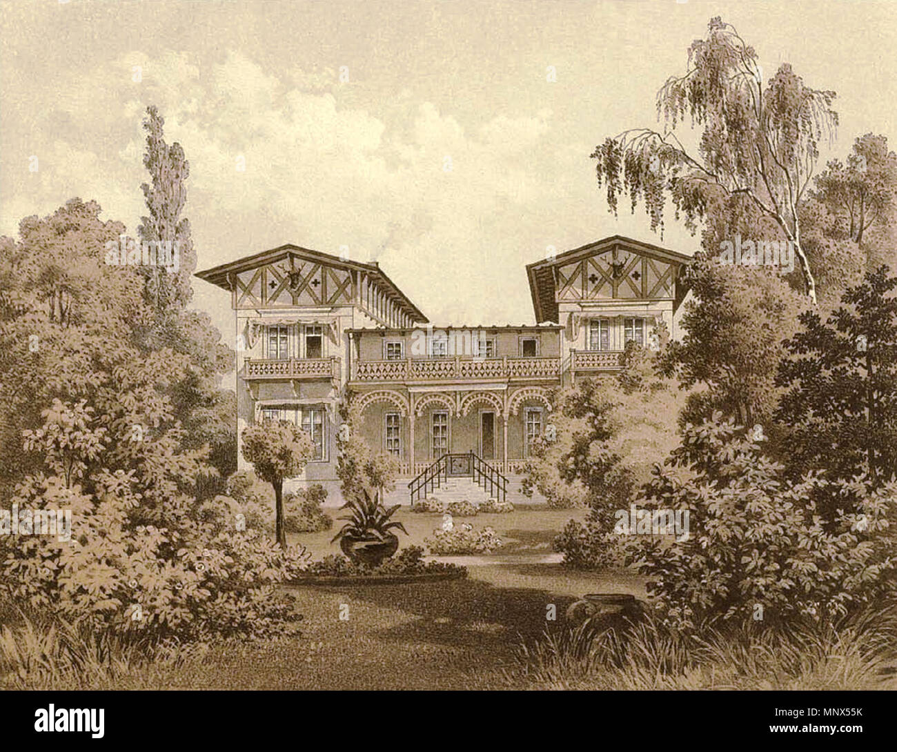 . Rittergut Laasow, Kreis Calau, Provinz Brandenburg, Lithografie aus dem 19. Jahrhundert . tra il 1857 e il 1883. Theodor Albert, F. Kieseling, Alexander Duncker (1813-1897) 1101 Schloss Laasow Sammlung Duncker Foto Stock