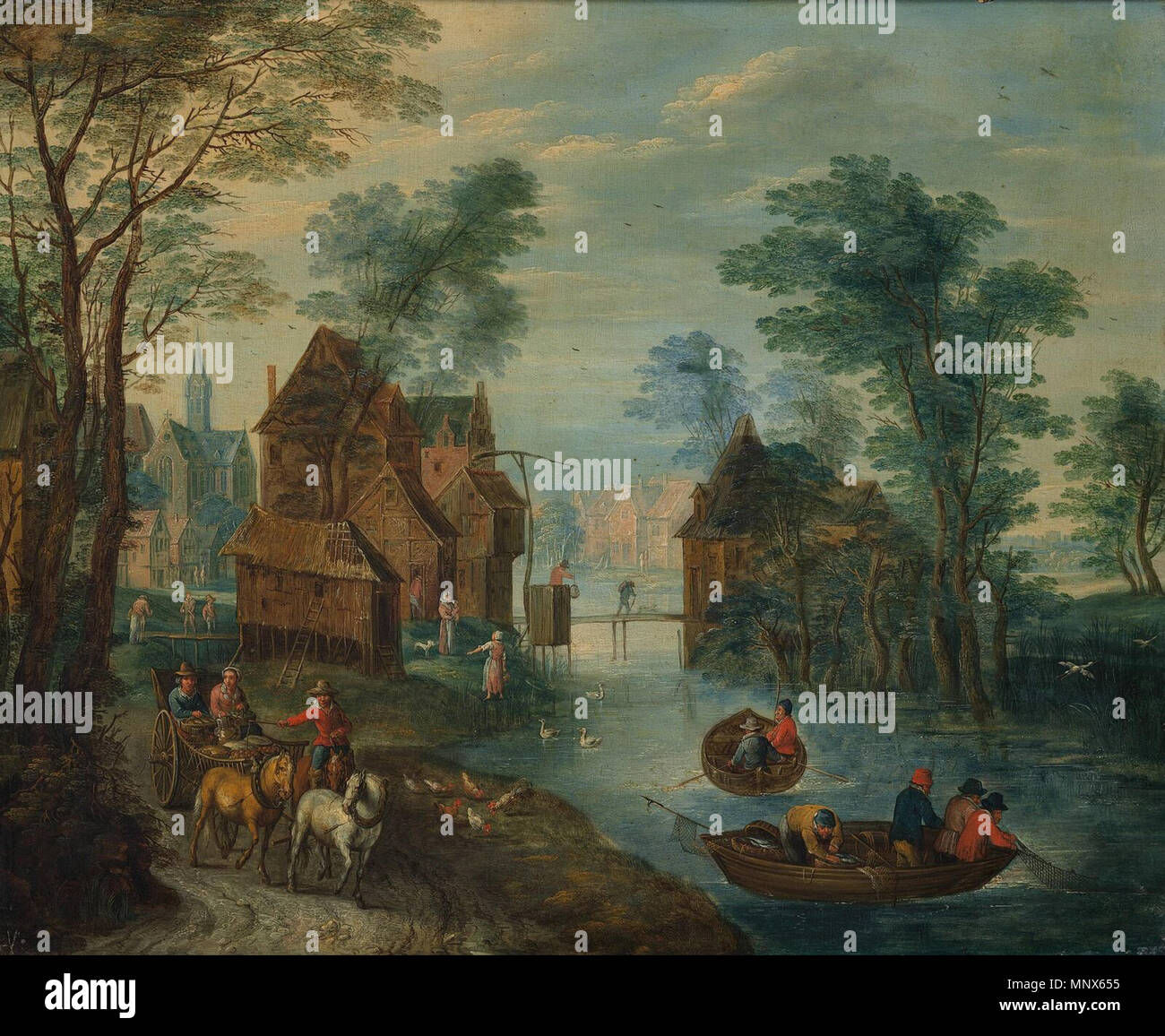 Un Borgo Canale . Pendente di File:Scuola di Jan Breughel (II) 002.jpg . tra 1625 e 1700. 1105 Scuola di Jan Breughel (II) 001 Foto Stock
