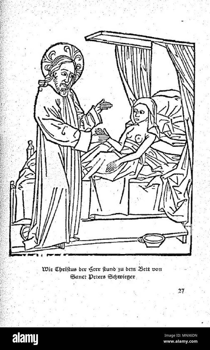 . Inglese: Guarigione Pietro madre-in-legge (xilografia) Deutsch: Heilung der Schwiegermutter des Simon Petrus (Holzschnitt) . 1485. Unknown 1106 SchwiegermutterPetriHolzschnitt1485 Foto Stock