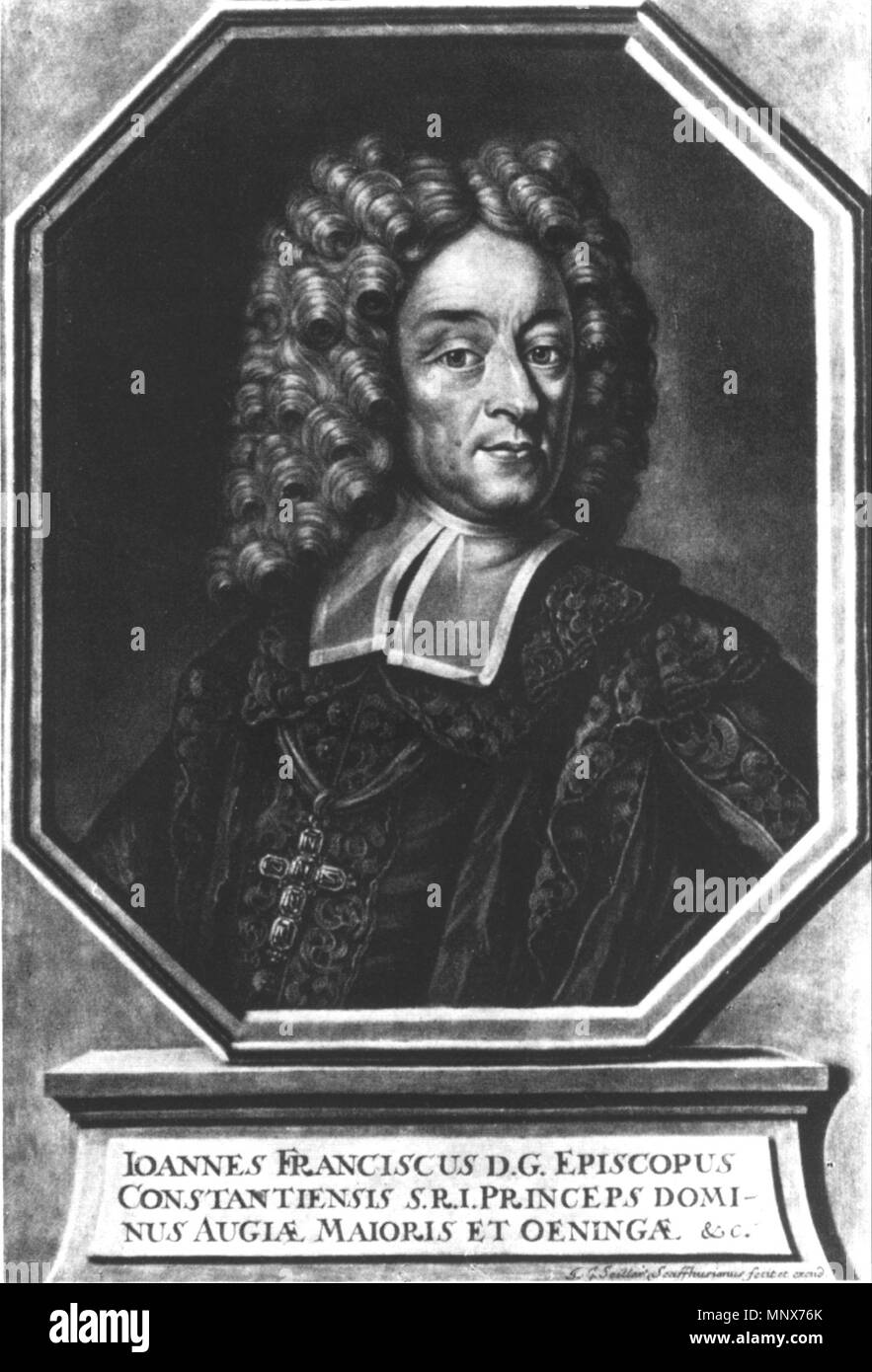 . Johann Franz von Stauffenberg, Bischof von Konstanz 1704-1749. Schabkunstblatt von J. G. Seiller. Generallandesarchiv Karlsruhe J/Ac K 55. Il XVIII secolo. J. G. Seiller 1109 Seiller Johann Franz von Stauffenberg Foto Stock