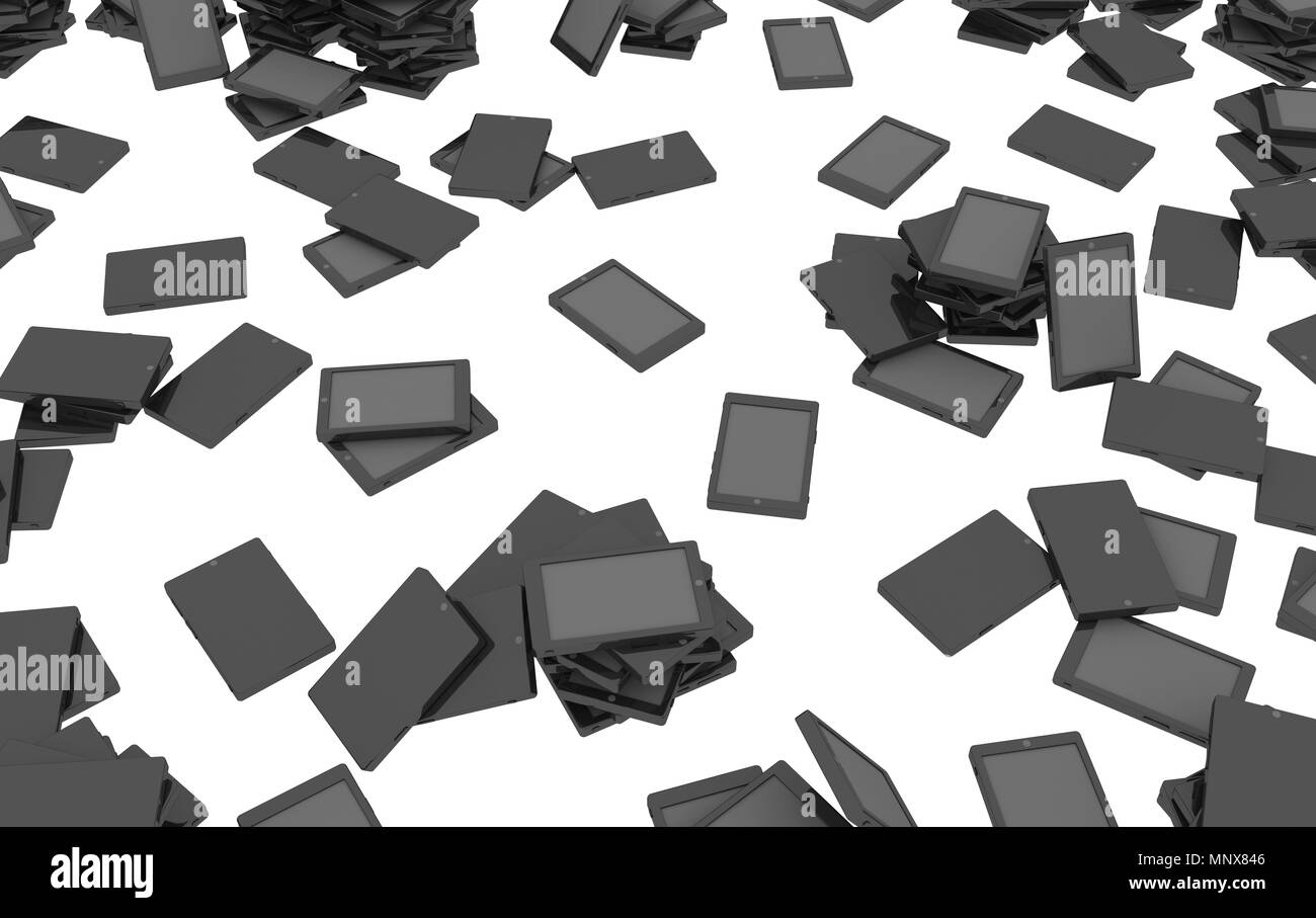 Elettronica di dispositivi tablet spento, 3d illustrazione, orizzontale, di sfondo su bianco Foto Stock