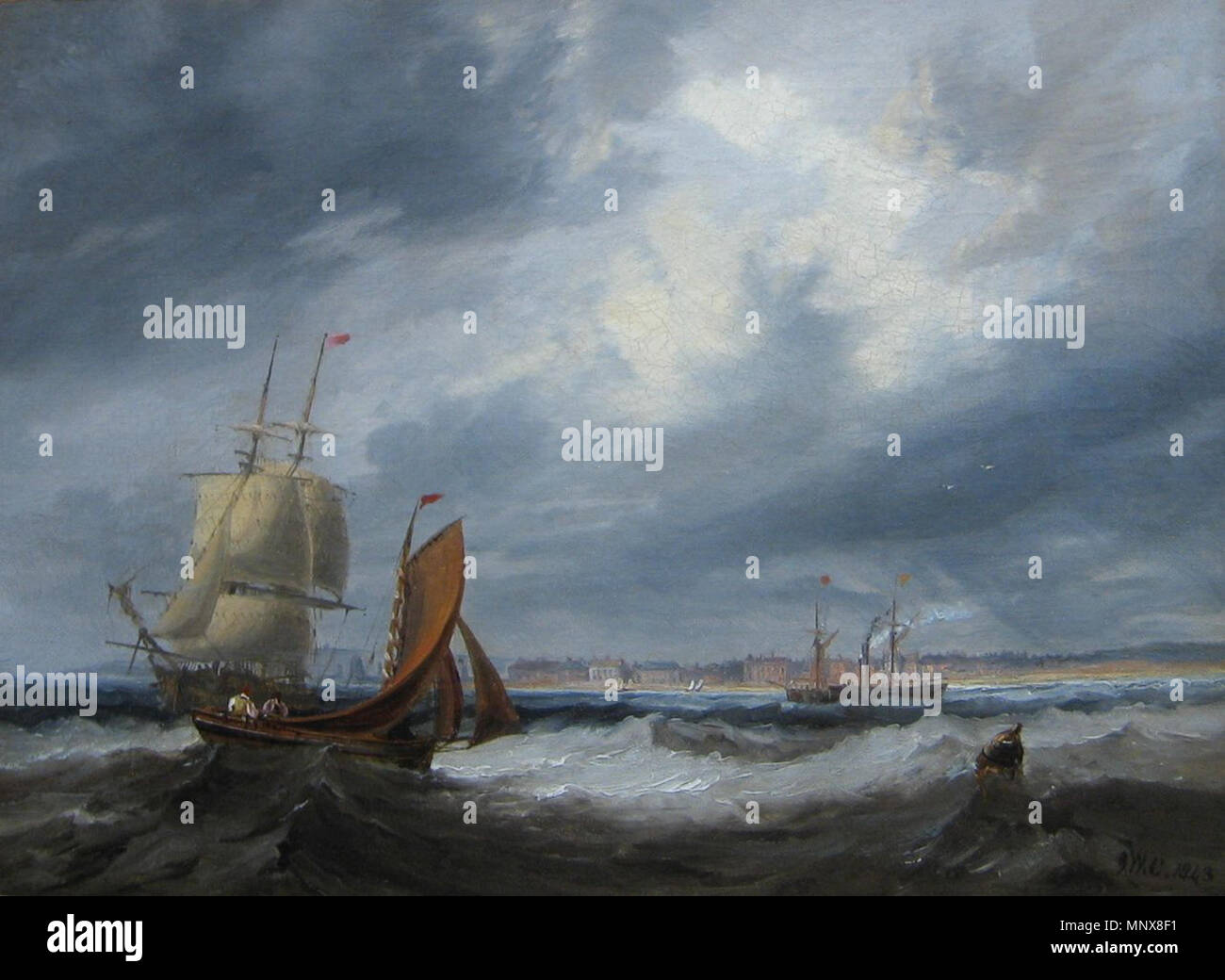 Inglese: Spedizione off Seaham Русский: Плавание мористее Сихама 1843. 1115 Spese di spedizione off Seaham da John Wilson Carmichael Foto Stock