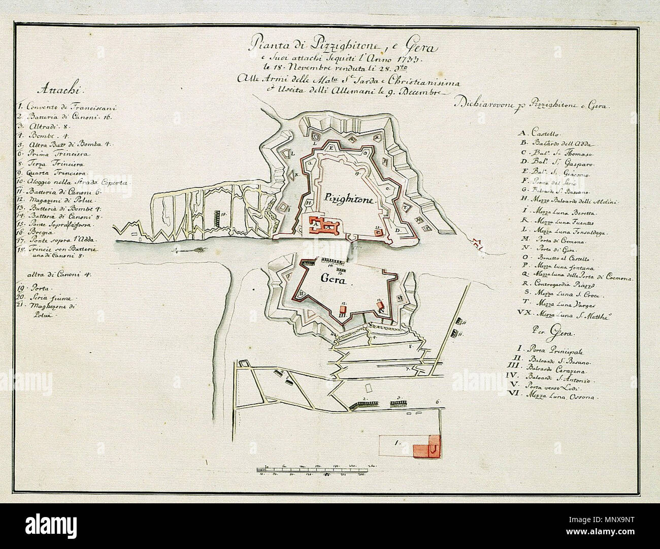 . Un italiano mappa militare del 1733 assedio di Pizzighettone. 1733. Unknown 1119 SiegeOfPizzighetone1733 Foto Stock