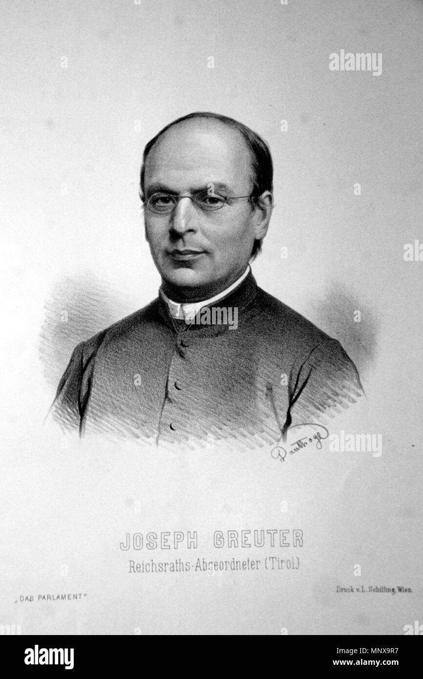Fotocamere digitali Olympus . Deutsch: Josef Greiter (1817-1888), kath. Priester, Abgeordneter zum Reichsrat für Tirol. Lithographie von Adolf Dauthage, ca. 1880 . circa 1880. Adolf Dauthage (1825-1883) 739 Josef Greiter Litho Foto Stock
