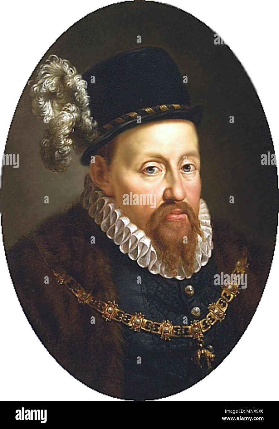 Inglese: ritratto di Sigismondo II Augusto. Polski: Portret Zygmunta II Augusta. . Inglese: Un ritratto di Sigismondo II Augusto, in un cappello nero con una piuma bianca, un bianco ruff sul suo collo e un ornato oro la catena intorno al suo collo. . Tra 1768 e 1771. 1120 Sigismundus II Augusto di Polonia Foto Stock