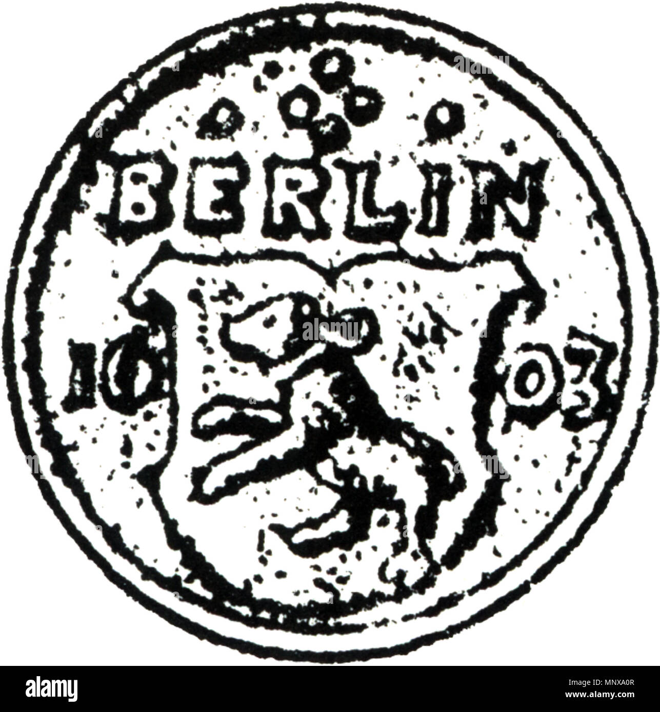 . Deutsch: Der Siegelring der Stadt Berlin von 1603, Durchmesser 26 mm. Inglese: Signet ring di Berlino dal 1603. 1603. scansione Jwnabd 1120 Signet ring di Berlino 1603 Foto Stock