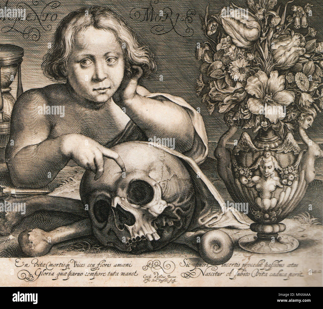 Inglese: 'Memento mori' incisione di Simon van der Passe dopo Crispyn van  der Passe il vecchio .