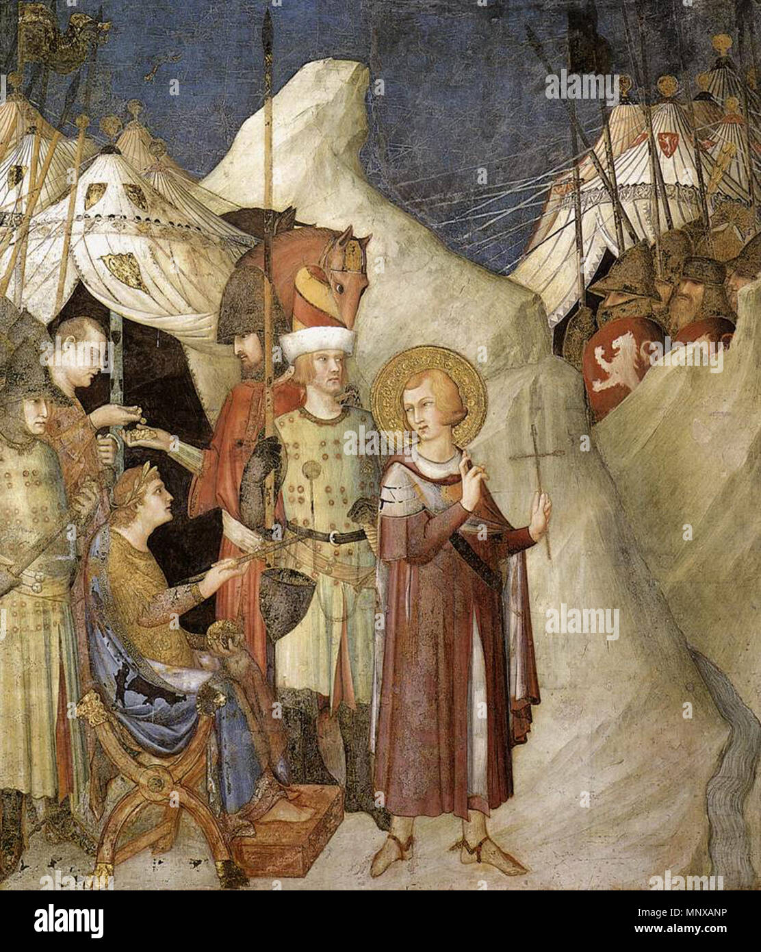 Saint Martin rinuncia ai suoi armi (scena 4) tra 1312 e 1317. 1123 Simone Martini - Saint Martin rinuncia ai suoi armi (scena 4) - WGA21375 Foto Stock